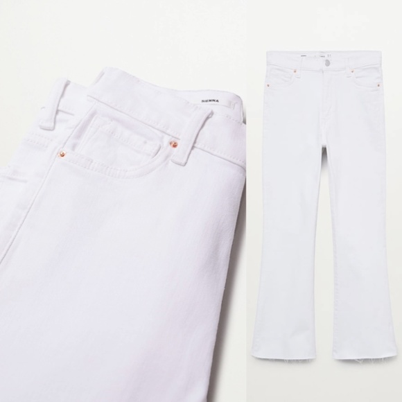 MANGO Jeans Sienna White Cropped Flared Raw Hem with Pockets - Picture 4 of 13
